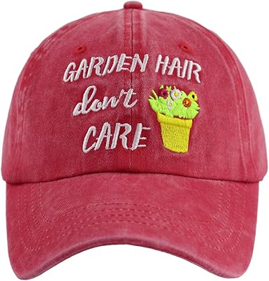 Garden Hair Don’t Care Hat, Adjustable Washed Cotton Embroidered Baseball Cap