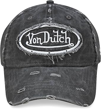 Men's and Women's Classic Cap - Retro Vintage Cotton Curved Brim Hat, Black Distressed with Patched